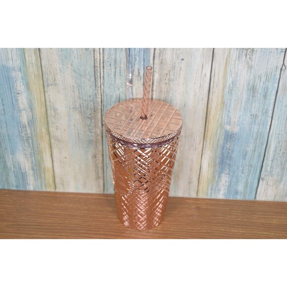 Starbucks Rose Gold Diamond Geometric Cold Cup Tumbler 16oz Venti Straw 2024 New - Picture 5 of 6